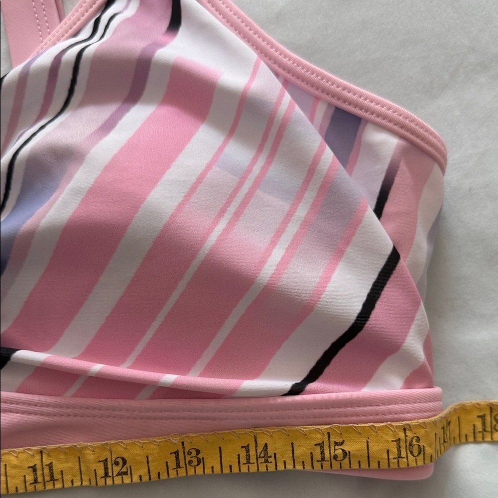 Pink Striped Women's Bikini Top, Adjustable Straps & Removable Light Padding - Picture 3 of 6